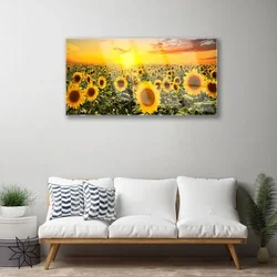 tulup.si Steklena slika Sončnice 120x60 cm 2 obešalnika
