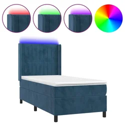 Vidaxl Box spring postelja z vzmetnico LED temno modra 90x190 cm žamet