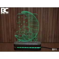 Black Cut 3D Lampa sa 9 različitih boja i daljinskim upravljačem - Mesec i meda ( B11 )