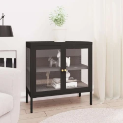 Komoda crna 70 x 35 x 70 cm od čelika i stakla