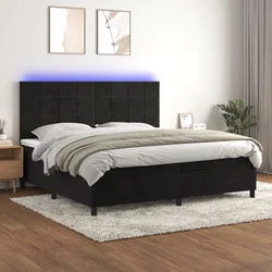 shumee Box spring postelja z vzmetnico LED črna 200x200 cm žamet