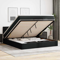 Otomanski krevet s madracima i LED crni 160x200cm umjetna koža