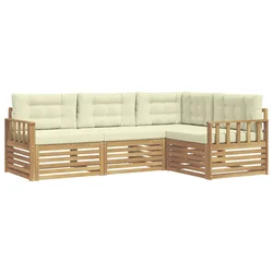 Set vanjskih sofa s jastukom 5 pcs Bijela i krem Poliester