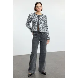 Trendyol Anthracite Leopard Patterned Knitwear Cardigan