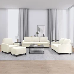 4-dijelni set sofa s jastucima krem baršunasti