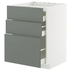 METOD / MAXIMERA Pod.elem.grej.ploča/3front/3fiok, bela/Nickebo mat sivozelena, 60x60 cm