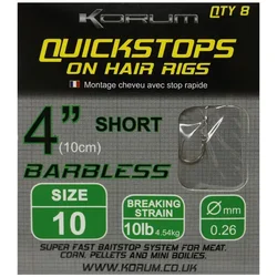 Korum Quickstop Hair Rig Barbless 10cm/0.26mm hook size 10