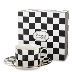 Skodelica in krožnik iz porcelana, bela, črna