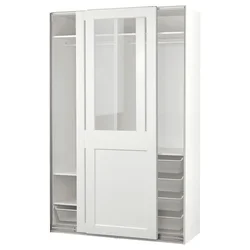 PAX / GRIMO Garderober i klizna vrata, bela/bistro staklo bela, 150x66x236 cm