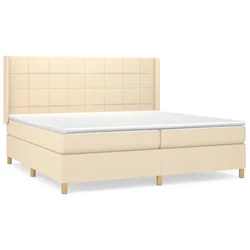vidaXL Box spring postelja z vzmetnico krem 200x200 cm blago, (20851625)