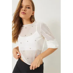 Bianco Lucci Ženska bluza na kratake rukave 60284020, Okrugli izrez, Bela