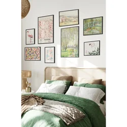 WallXpert set od 8 manjih uramljenih slika Çgs-007, pastelni motivi – Monet japanski most, Matisse cvetni plakat, flamingo i pejzaži, crni ram