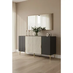 Hanah Home komoda Poli 150, 150 cm, antracit / travertin / zlatna