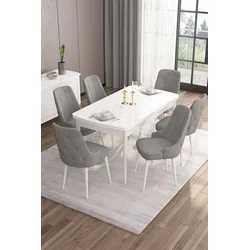 Hanah Home Set Trpezarijski sto i 6 stolica Are, Sivo-beli
