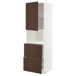 METOD/MAXIMERA Visoka omara za mv pečico+1 vr/2 pr, bela/Sinarp rjava, 60x60x200 cm