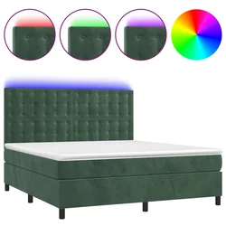 Krevet box spring s madracem LED tamnozeleni 160x200 cm baršun