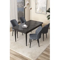 Hanah Home Set Trpezarijski sto i 4 stolice Arp, Sivo-crni