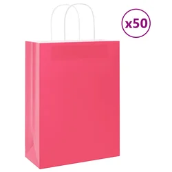 Papirnate vrećice 50 kom s ručkama ružičaste 26x12x35 cm