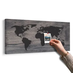 Slika na pluti zemljevid sveta na temnem lesu - 120x60 peg