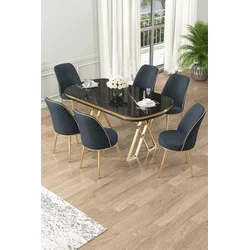 Hanah Home Set Trpezarijski sto i 6 stolica Lai, Antracit-crni