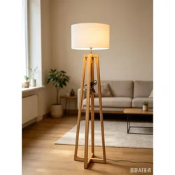 Bolzz podna lampa Wood 1 sa drvenim tripod postoljem, visina 149 cm, beli abažur