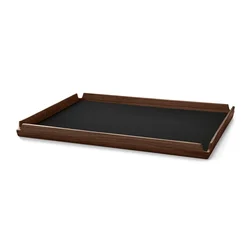 Servirni pladenj AIRY CORDUROY 47 x 37 cm, črno črnilo/rjava, usnje/les, LIND DNA