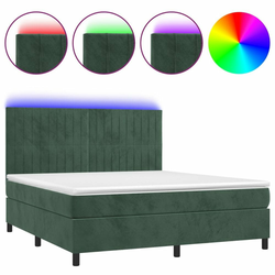 Krevet box spring s madracem LED tamnozeleni 160x200 cm baršun
