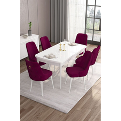 Hanah Home Set Trpezarijski sto i 6 stolica Are, Bordo-beli