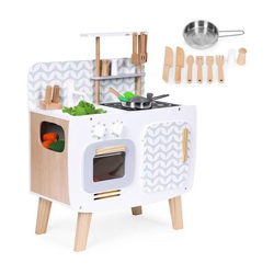 ECO TOYS Drvena kuhinja za decu retro sa rernom, šporetom, sudoperom i priborom