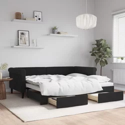 shumee Izvlečna dnevna postelja s predali črna 90x190 cm žamet