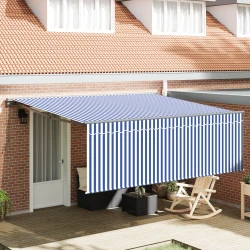 Skrovita tenda Plava i bijela 400 × 300 cm Poliester i aluminij