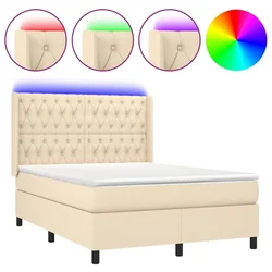 Vidaxl Box spring postelja z vzmetnico LED krem 140x200 cm blago