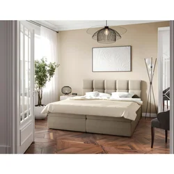 MID.YOU POSTELJA Z VZMETNICO 200 cm x 200 cm , les, tekstil, leseni material bež