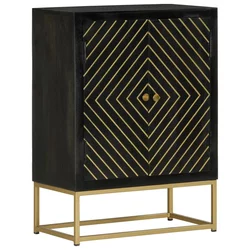 Komoda s 2 vrata crno-zlatna 55 x 30 x 75 cm masivno drvo manga