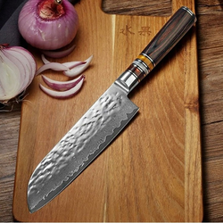 Damaskasti kuhinjski nož KA-14041 - Santoku / Smeđa KP14041