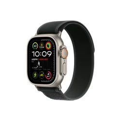 Apple Watch 49mm Loop: Black Trail Loop - S/M - Natural Titanium Finish