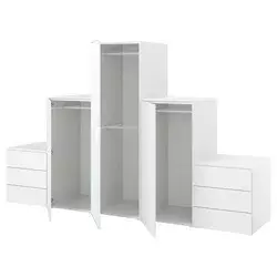 PLATSA Garderober s 3 vrata i 6 fioka, bela STRAUMEN staklo ogledala/FONNES bela, 300x57x181 cm