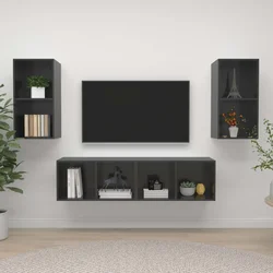 Zidni TV ormarići 4 kom visoki sjaj sivi od konstruiranog drva