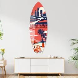 WallXpert dekorativna daska za surf od pleksiglasa Mvsf37M, ilustracija Los Anđelesa sa palmama i kućicom spasilaca, 36 x 100 cm