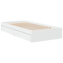 Vidaxl Posteljni okvir s predali bel 100x200 cm inženirski les