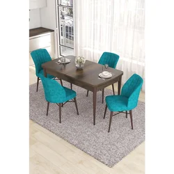 Hanah Home trpezarijski set Eva, sto na razvlačenje i 4 stolice, ploča u dekoru drveta Baroque, tirkizna tkanina Babyface
