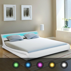 vidaXL posteljni okvir LED 180x200 cm Umetno Usnje Bele Barve