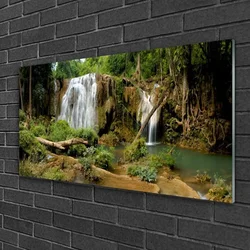 tulup.si Steklena slika Slap river forest narava 125x50 cm 2 obešalnika
