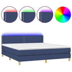 Vidaxl Box spring postelja z vzmetnico LED modra 180x200 cm blago