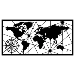 Wallity 891TNL1760 Zidna dekoracija World Map 2, 120x60cm, Crna