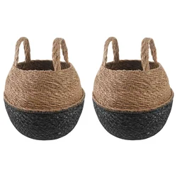 Saksija za biljke s ručkama 2 pcs Crna O 22 x 20 cm