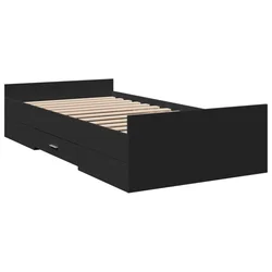 Vidaxl Posteljni okvir s predali črn 75x190 cm inženirski les