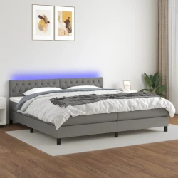 vidaXL Box spring postelja z vzmetnico LED temno siva 200x200 cm blago