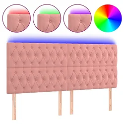 Vidaxl LED posteljno vzglavje roza 180x7x118/128 cm žamet