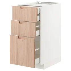 METOD / MAXIMERA Pod.orm.3front/2dnj/1srd/1vis.fiok, bela/Fröjered svetli bambus, 40x60 cm